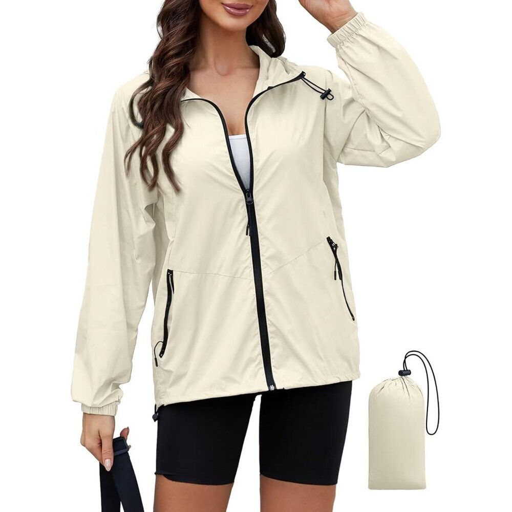 Women Packable Wind Breaker Light Rain Jacket Women Waterproof Travel Raincoat S